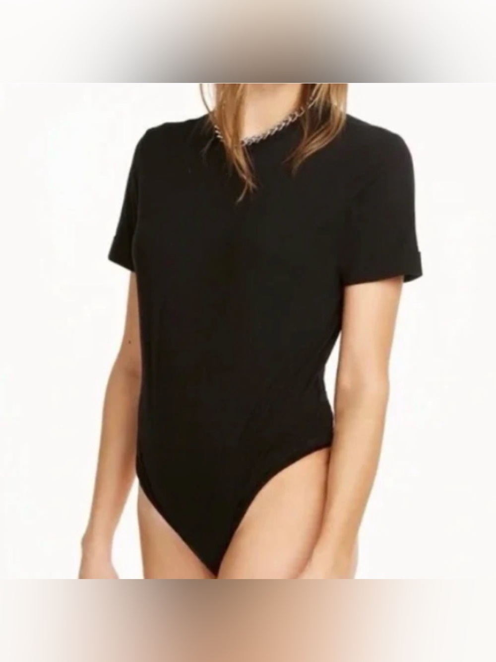 NWT WeWoreWhat Waffle Knit T-Shirt Bodysuit Black Small
